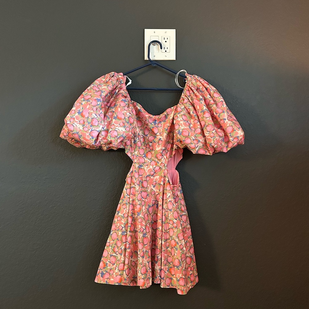 REVOLVE Pink Floral Puff Sleeve Mini Dress